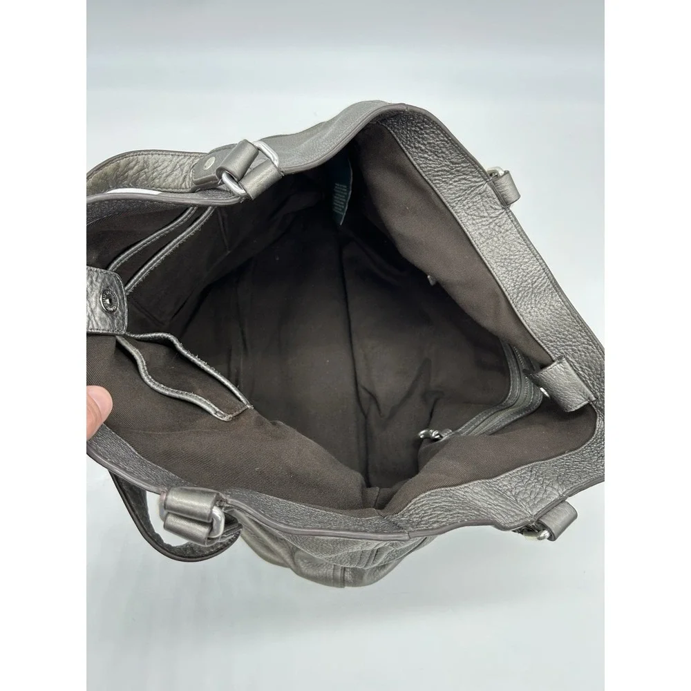 Lauren Ralph Lauren Silver Pebbled Leather 1967‎ Hobo Bag Cargo Pockets Designer